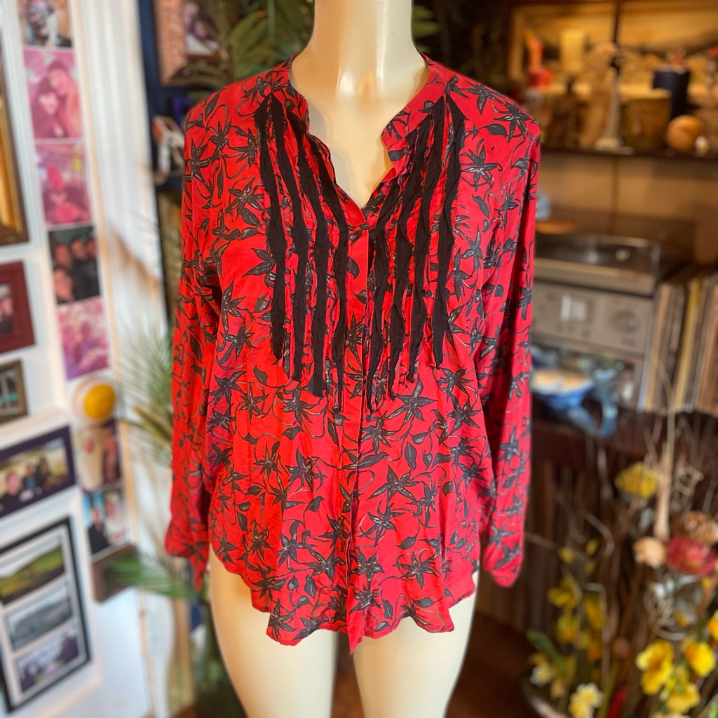 Floral Red And Black Women's Top